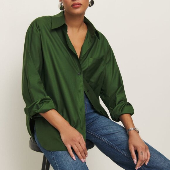 NEW Reformation Will Oversized Shirt Small Grass Green - Picture 3 of 8